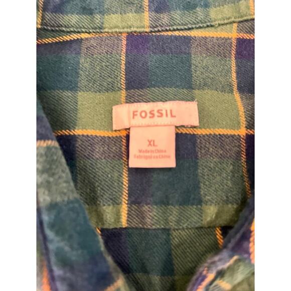 Fossil Plaid Flannel Button Down Shirt Men XL Academia Hiking Outdoors Camping - Picture 2 of 10